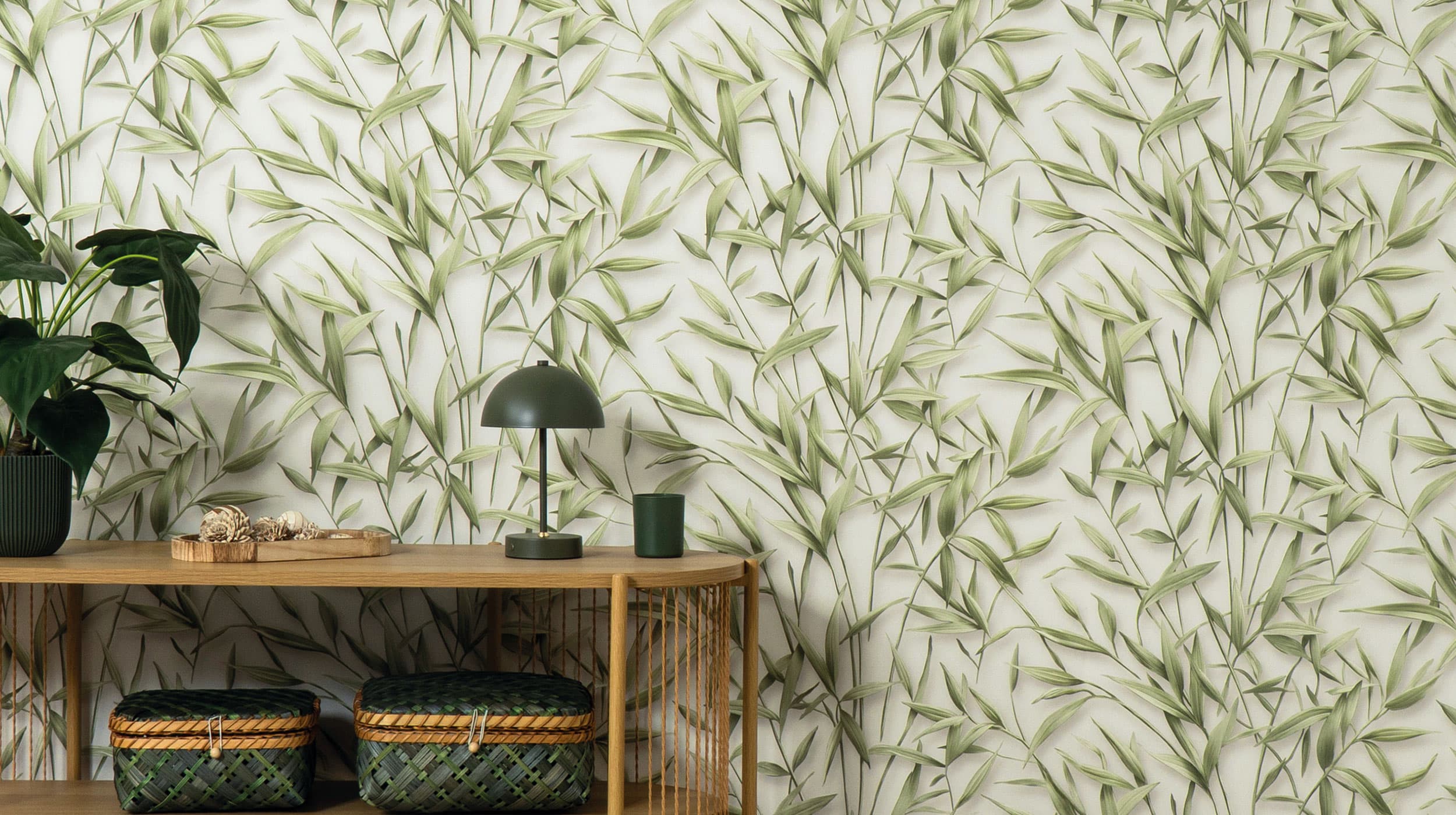 Living room hung with Pure Harmony wallpaper